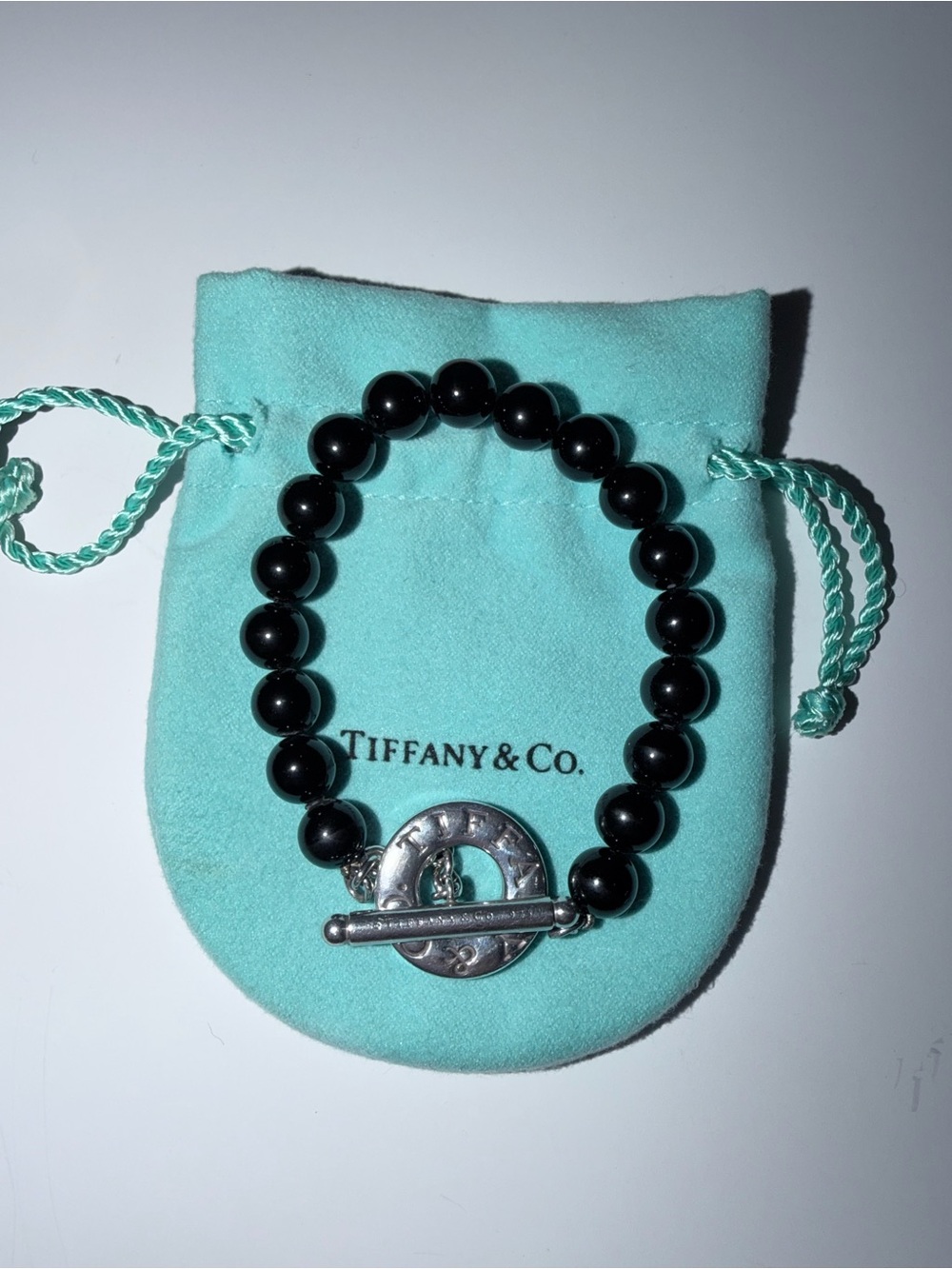 Tiffany & Co. Onyx Bead Bracelet with Silver Toggle